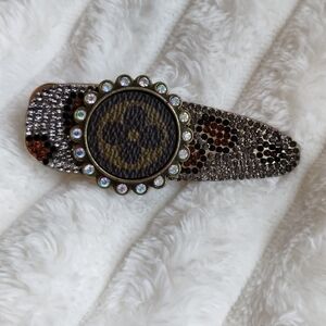 Rhinestone Hair Clip With Upcycled LV Accent